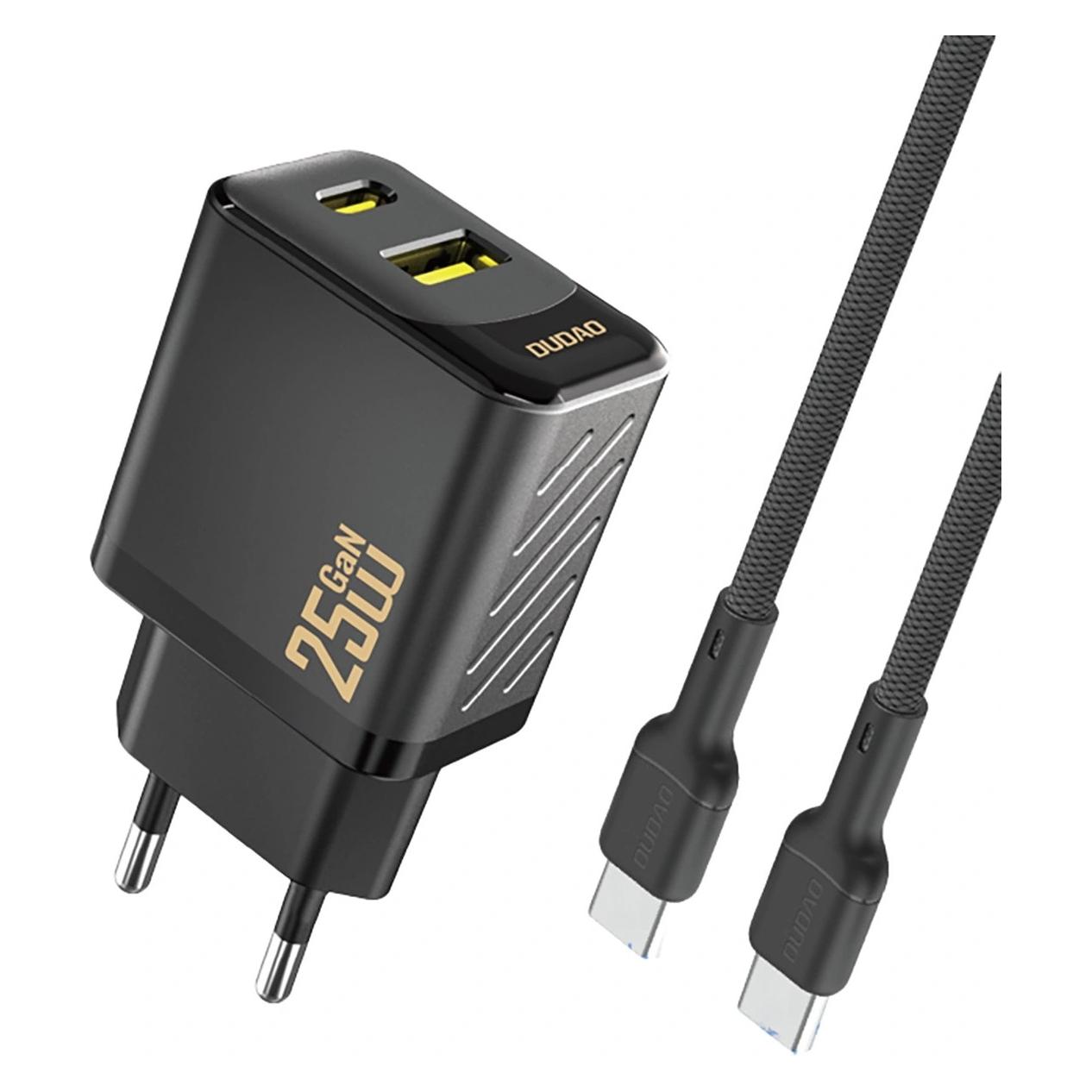 Dudao A26TCEU 25W GaN Charger + USB-C Black (25 W, 2 Ports) (A26TCEU-black)