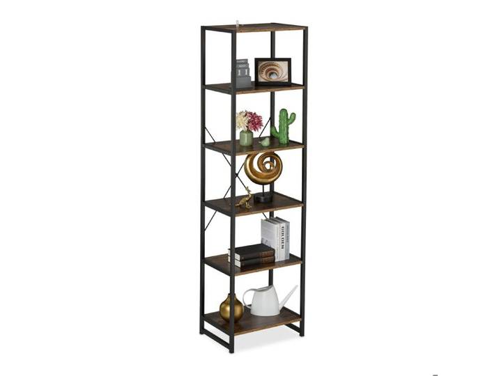 Relaxdays Bibliothèque Étagère sur pied HxLxP: 180 x 50 x 35 cm 6 niveaux ouverts meuble d'appoint noir/brun