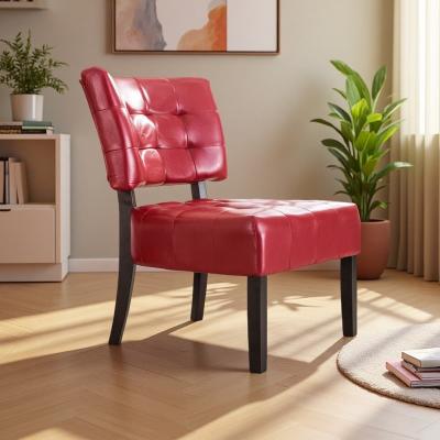 ZWYO HOSIMU Faux Leather Tufted Accent Chair with Oversized Seating and Wooden Legs
