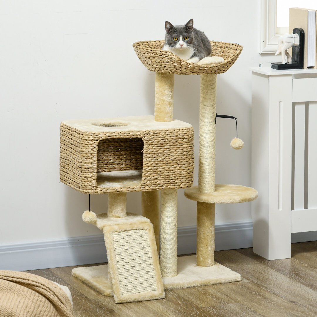 PawHut 95 cm H Cat Tree / Condo Beige, Brown 95cm H X 60cm W X 40cm D