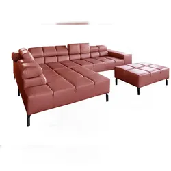 KAWOLA Sofa NELSON Ecksofa Leder rot mit Hocker Recamiere links