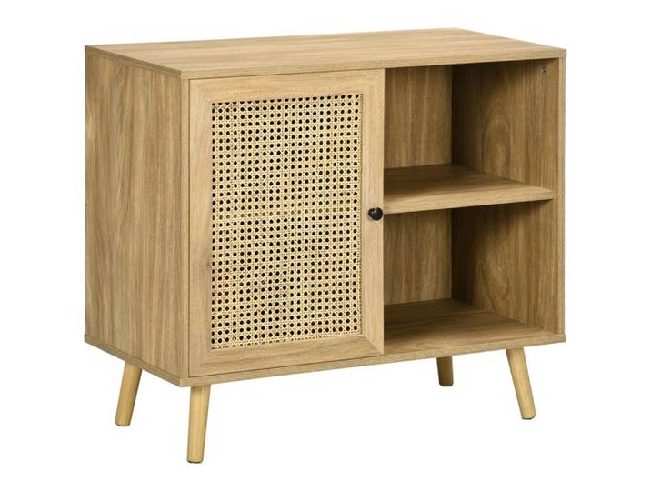 Meuble de rangement buffet - HOMCOM - 1 porte cannage effet bois buffet bas meuble salon séjour - bois - 80x39x70cm - naturel