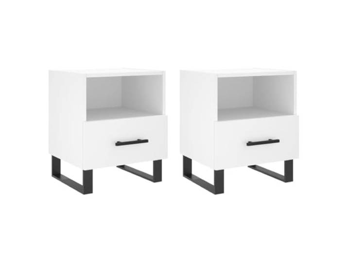 KUTYWEXFM Nachttische 2er Set Weiß 40x35x47,5 cm Holzwerkstoff Modernes 2er-Set Nachttische in Weiß mit Metallfüßen, Fach und Schublade für Ihr Schlafzimmer oder Wohnzimmer.