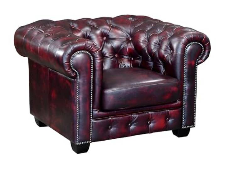 Vente-unique - Fauteuil Chesterfield Brenton 100% Cuir de Buffle - Bordeaux