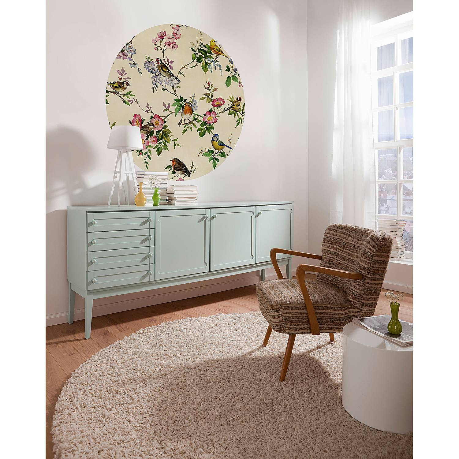 home24 Vlies-fotobehang Bird Party 125 x 125 cm
