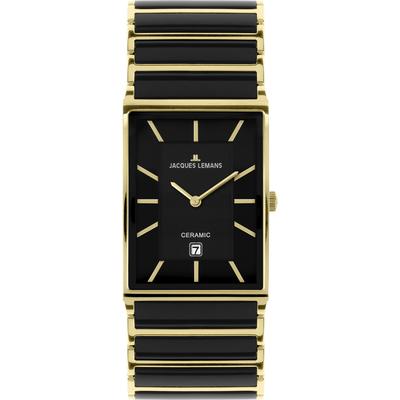 Keramikuhr JACQUES LEMANS "York", gold (schwarz, goldfarben, schwarz), Armbanduhren, Damen, goldfarben, Quarzuhr, Armbanduhr, Damenuhr, Herrenuhr, Datumsanzeige,analog