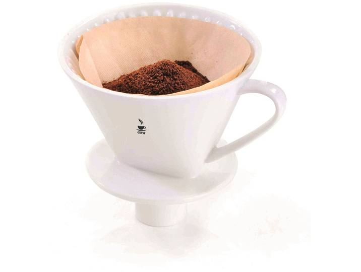 Permanentfilter GEFU SANDRO , weiß, B:14,2cm H:13,9cm T:17cm, Porzellan, Kaffeefilter, Permanentfilter, geeignet für handelsübliche Papierfiltertüten der Größe 4. Porzellan