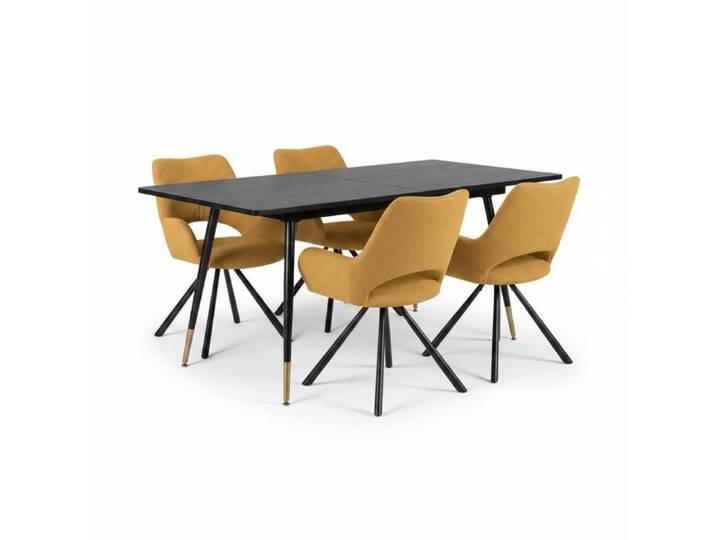 MEUBLES COSY Ensemble de salle à manger comprenant une table extensible et 4 fauteuil en tissu jaune