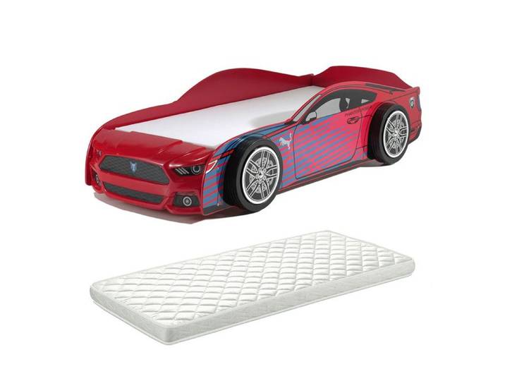 VELOCE - Lit Voiture de Sport 90x200cm Rouge et Bleu + Matelas