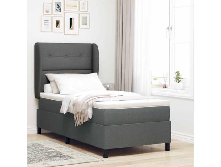 Verstellbares Stoff Boxspringbett mit Matratze Modernes Schlafzimmer Design Boxspringbett mit Matratze Dunkelgrau 80x200 cm Stoff verstellbares Kopfteil mit Topper Schlafzimmer Komplettset