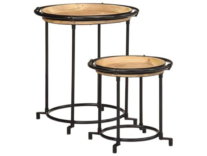 HQWNVXNM 2er Set Beistelltisch Massivholz Mango Couchtisch Rund Elegantes Industrie-Design für Schlafzimmer und Flur mit robuster Hartholzplatte und individuellem Eisengestell.
