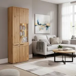 Standvitrine in Balkeneiche Bianco furniert 75 cm breit