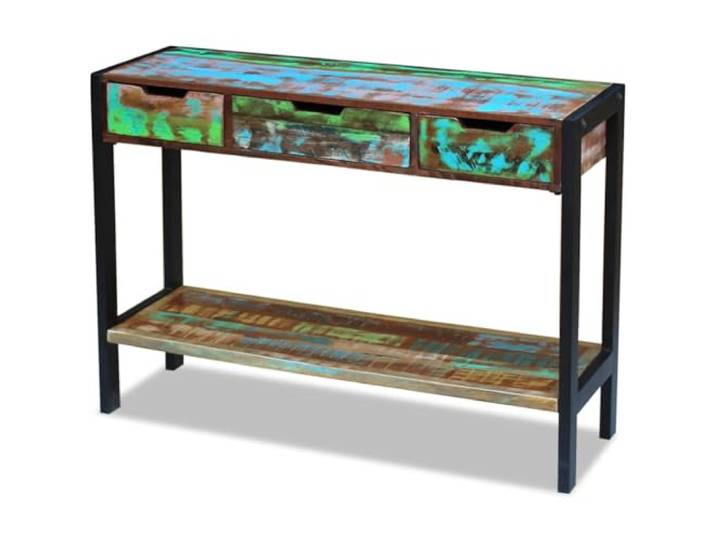 Sideboard mit 3 Schubladen aus Massivholz, mehrfarbig, 110 x 35 x 78 cm Stahlrahmen, Bodenablage, handgefertigt, Vintage-Stil, einzigartig