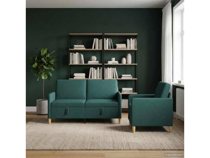 KTHLBRH Sofa-Set mit Stauraum, 2-teilig, dunkelgrün, Polyester Erhöhter Sitz, Metallgestell, 3 Sitze insgesamt, robustes Gestell, leicht zu reinigen