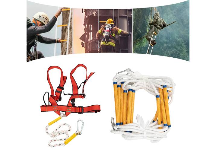 Échelle de secours en corde pour balcon, échelle d'incendie avec mousqueton, échelle de secours réutilisable pour maison dans les arbres, multi-usage 10 m