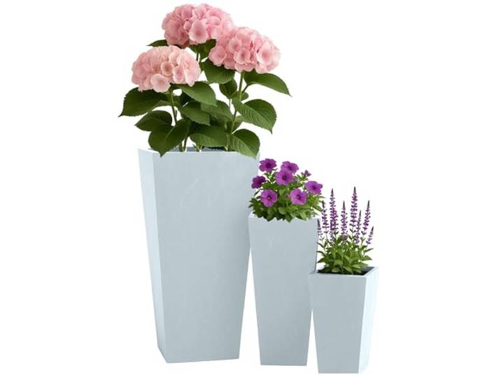 CLP Pflanzkübel groß, 3er Set für außen und innen, Outdoor XXL Blumenkübel eckig, wetterbeständig frostsicher in Steinoptik, Winterfest, Farbe: grau
