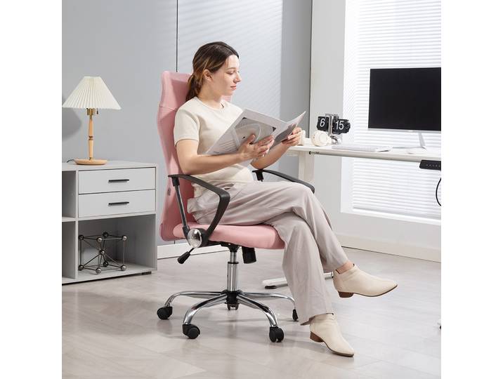 HOMCOM Chaise Bureau Pivotante Ergonomique Tissu Mesh Rose