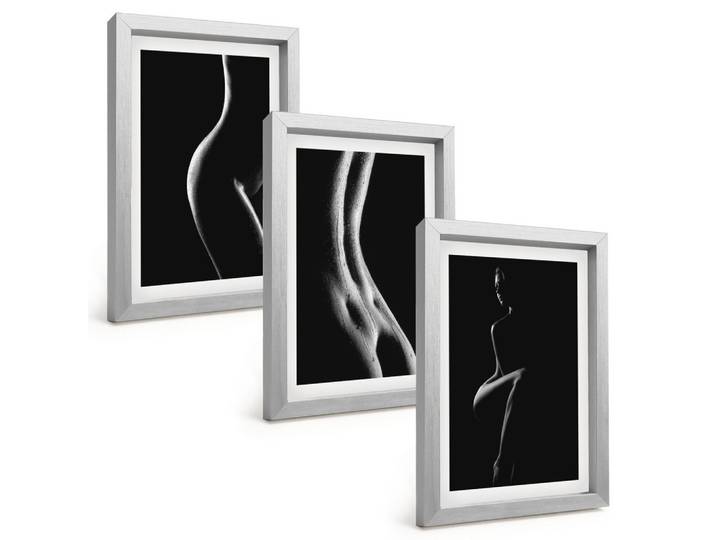 BILDER SET 3er Set - 20x30 cm Silberner Rahmen - Schwarz-weiße weibliche Silhouetten