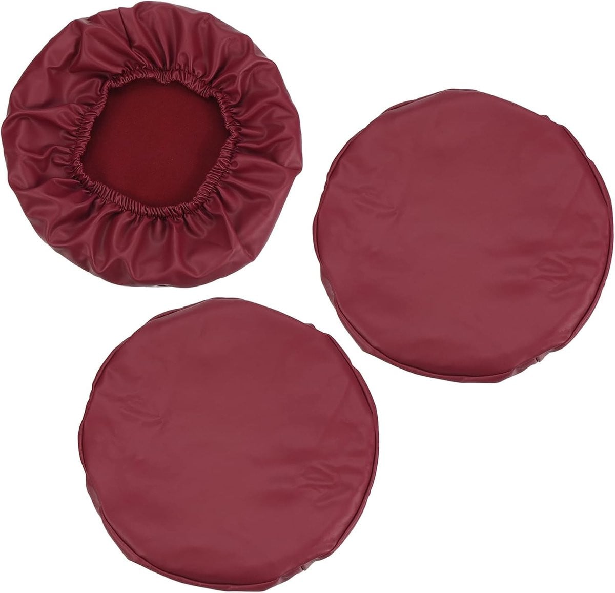 3-pack PU-lederen krukhoezen rond, waterdichte elastische barkrukhoezen, diameter: 30 - 35 cm, wijnrood
