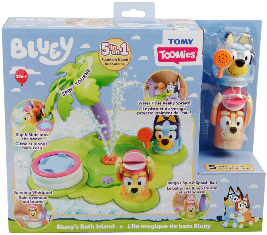 TOMY Toomies Bluey’s Bath Island 5-in-1 Fountain Bath Toy for Toddlers - Interactive Playset with Fountain and Water Hose - Ages 18 Months and Over