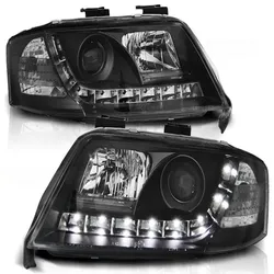 LED Tagfahrlicht Design Scheinwerfer passend für Audi A6 4B 01-04 schwarz