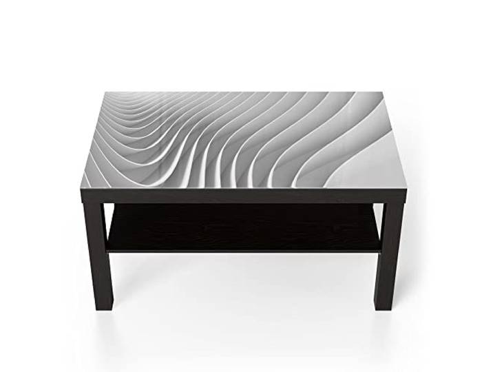 DEQORI Glastisch schwarz groß 90x50 cm Motiv Lamellendesign ausgefallener Beistelltisch aus Glas Hochglanz Couchtisch fürs Wohnzimmer moderner Couch Tisch mit Design