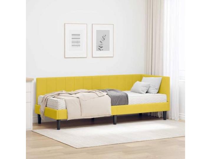 LPERTGFHU Eckbettgestell mit Matratze, Samt Kopfteil, Gelb, 80 x 200 cm Inklusive Schaumstoff-Matratze, Platzsparende Eckform, Modernes Design