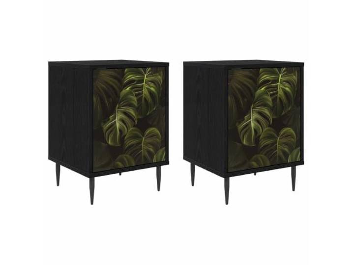 Tmriohed Nachttisch 2er Set Schwarz Eichen-Optik 36x33x51 cm ELBURG Kompakte Beistelltische mit 2 Türen fürs Schlafzimmer. Erhöhte Beine verbessern die Luftzirkulation unter dem Schrank.