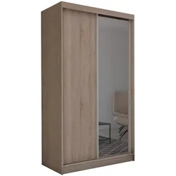 KLEIDERSCHRANK mit Spiegel-Schiebetüren und Aluminium-Leisten - PARTI - 150 cm Braun