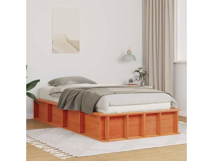 YUTAASU Bettrahmen Wachsbraun 90 x 200 cm Massives Kiefernholz Plattform-Bettgestell, Modernes Design, Stabil, Langlebig, Einfache Reinigung