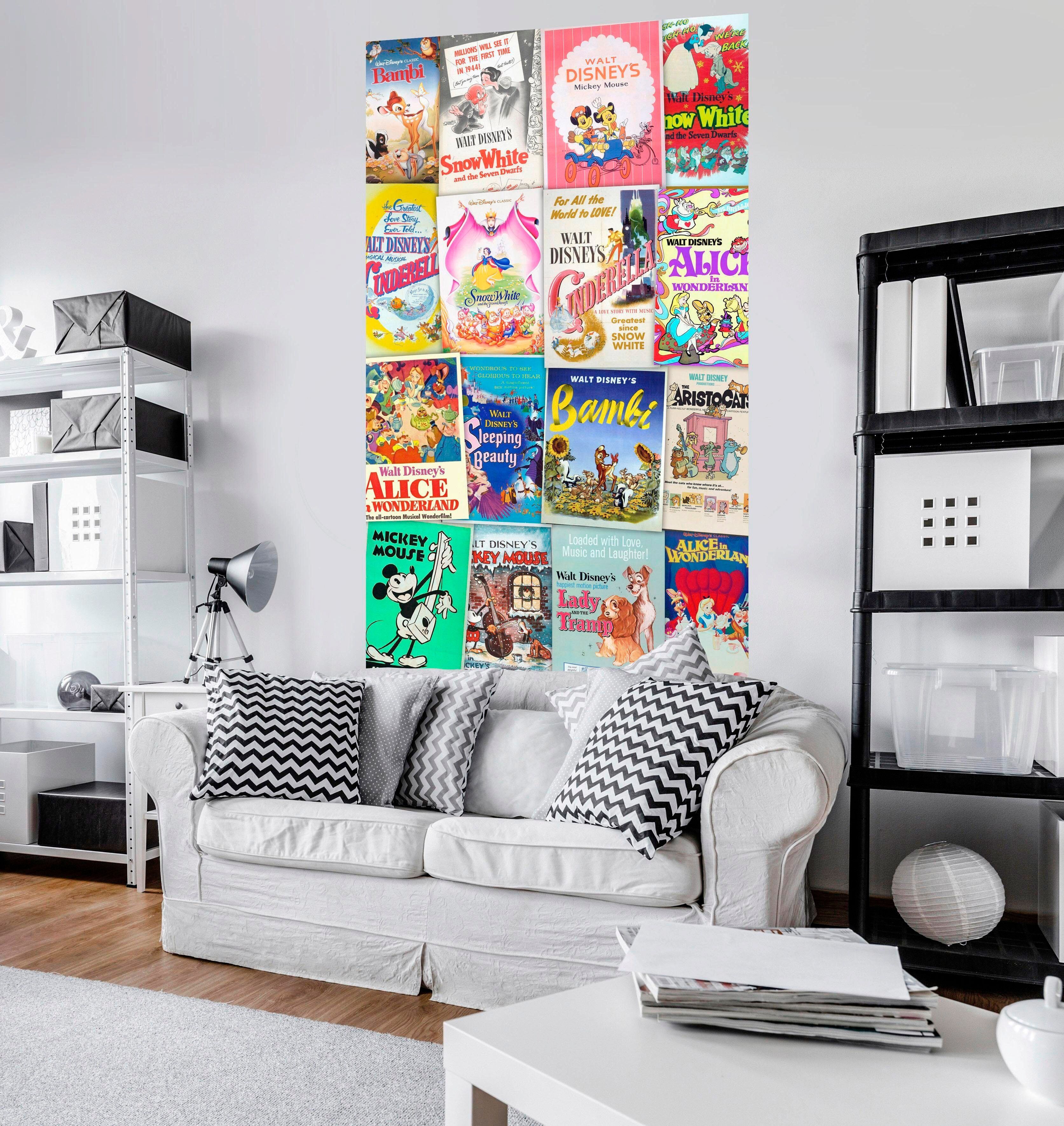 Vliestapete KOMAR "Digitaldruck Vlies - Disney Movie Posters Retro Girls", blau, B:120m L:200m, Vlies, Tapeten, Vliestapete, Kinderzimmer blau B/L: 120m x 200m, Rollen: 1
