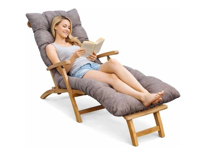 Coussin bain de soleil matelassé pour chaise longue 185x60x15 cm - épais beige avec scratchs fabriqué en France