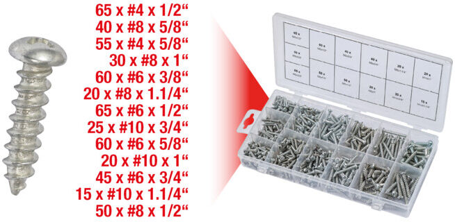 Assortiment de vis auto-taraudeuses à tête ronde, 550 pcs. ; KS Tools (970.0420)