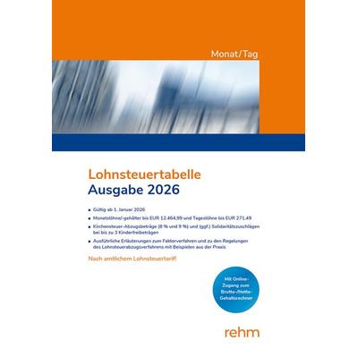 Lohnsteuertabelle Monat/Tag 2026, Taschenbuch von , Rehm Verlag, 978-3-8073-2947-5