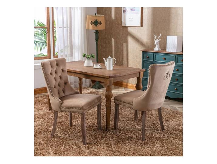 IDEASY Esszimmerstuhl Samt-Esszimmerstuhl Set 2er Massivholz Nieten modern Küche Wohnzimmer
