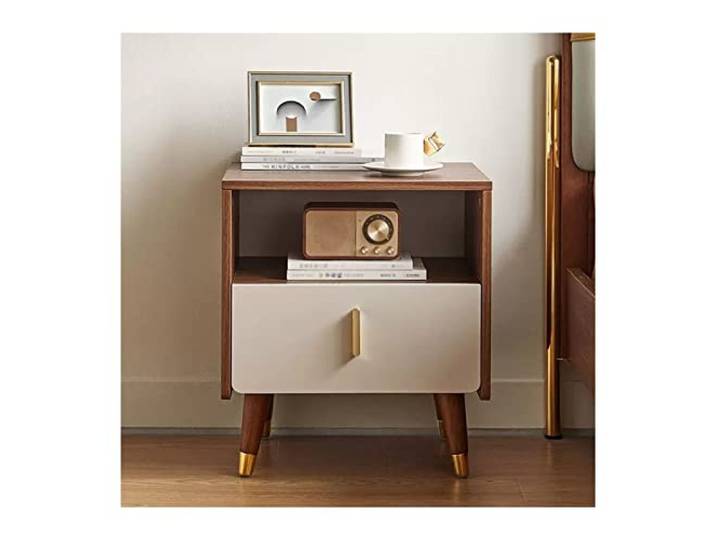 YANG11FAN Vielseitig Nachttisch Moderner aus Holz mit 1 Schublade Beistelltisch mit offenem Regal(Walnut)