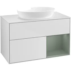 Villeroy & Boch Waschbeckenunterschrank Finion GA21GMMT, 1000x603x501mm, White Matt Lacquer / Olive Matt Lacquer, mit Beleuchtung und Push-to-open Funktion