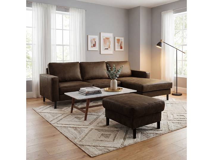 Polsterhocker 70 x 48 x 60cm Braun Lederfaserstoff Dalia: Dunkelbraun