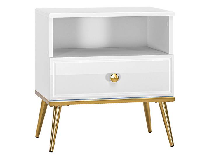 Feldmann-Wohnen Nachtkonsole Goldin weiß / gold 50 / 34 / 54cm, Weiß, 1 Schubladen, Rechteckig, 50x54x34 cm, Schlafzimmer, Nachtkästchen