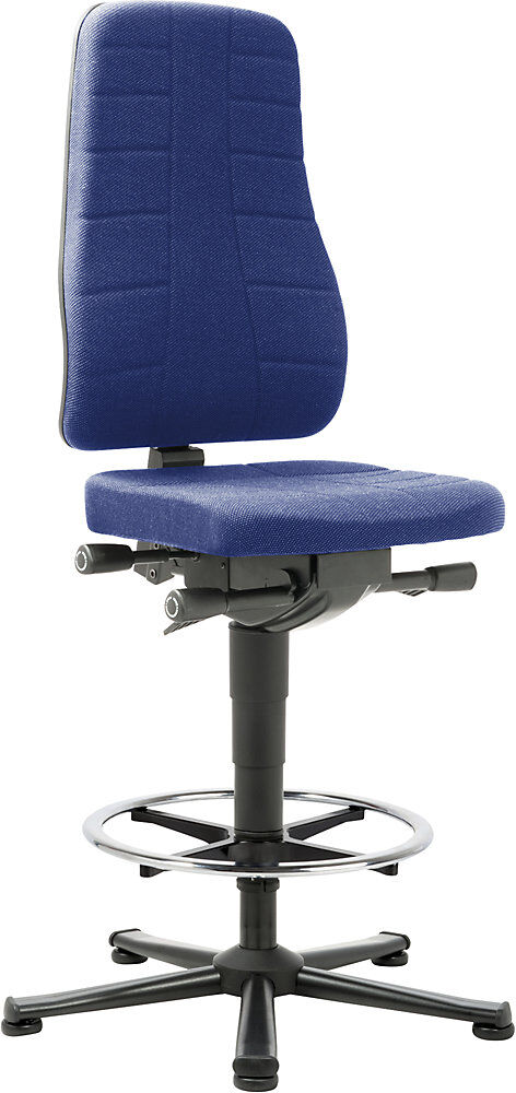 Arbeitsdrehstuhl All-in-One, mit Bodengleitern und Fußring, Stoffpolster, blau bimos