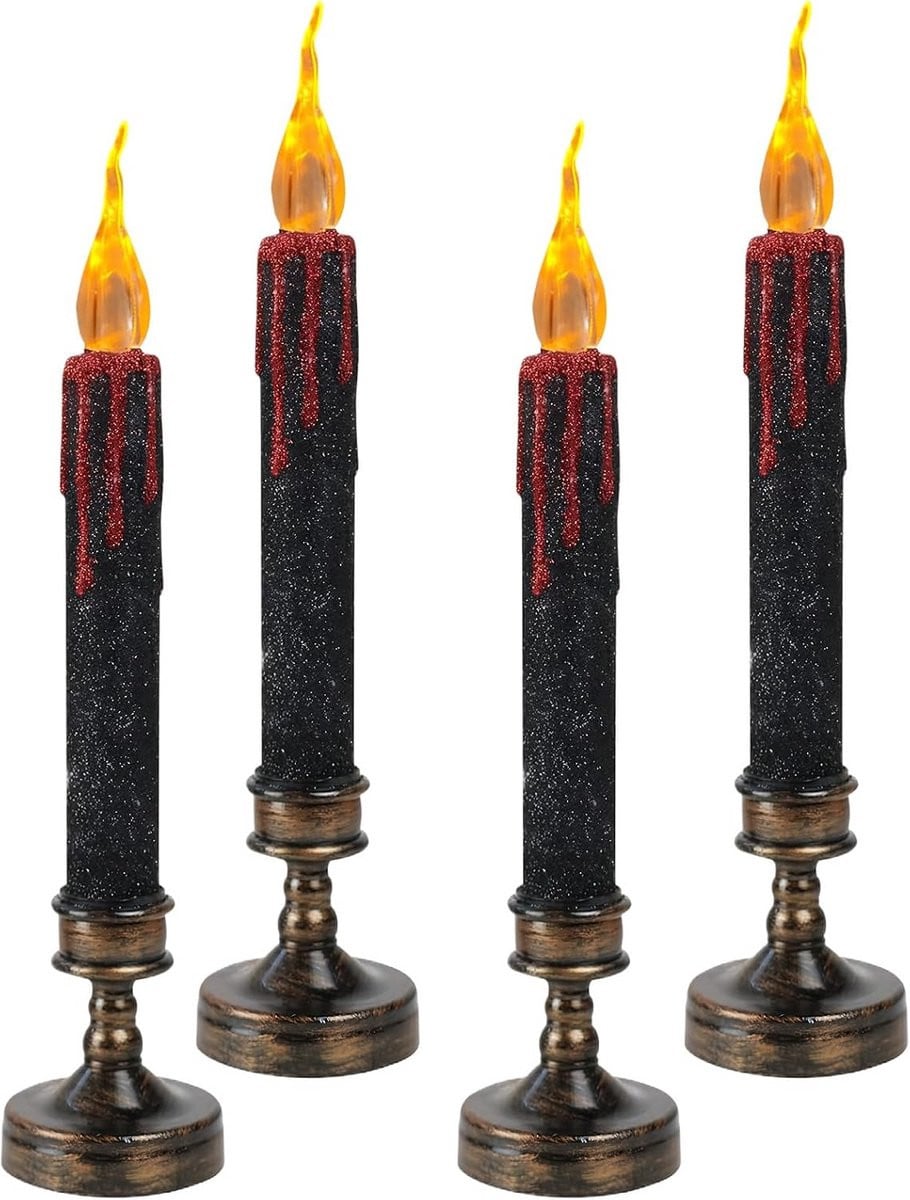 Set van 4 bloeddruppel LED kaarsen voor Halloween decoratie