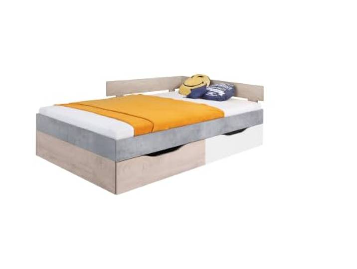 Möbel-direkt Jugendbett Sally, Beton/Weiß/Eiche, 120 x 200 cm 104 kg, Modernes Design, Selbstmontage erforderlich