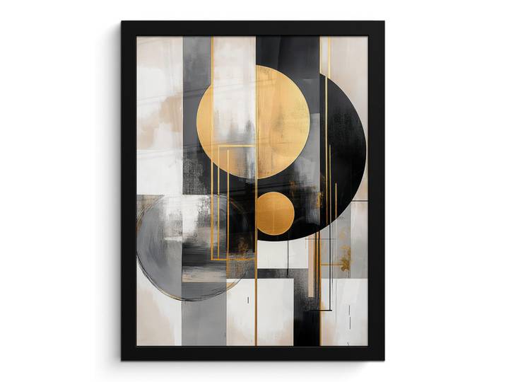 MuchoWow Poster MIT Rahmengerahmtes Bild - Abstrakt - Gold - Silber - Formen - Ästhetisch - Modern - 30x40 cm, Goldfarben, Papier, Rechteckig, 30x40 cm, gerahmt, Bilder & Rahmen, Bilder