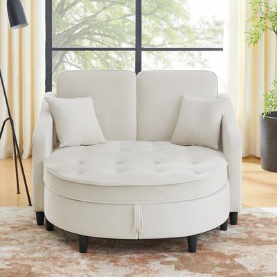 Kodotan sofa Two-Seater Sofa with Curved Storage Footstool and USB Charging,Adjustable Backrest and Side Pockets,with 2 Small Throw Pillows