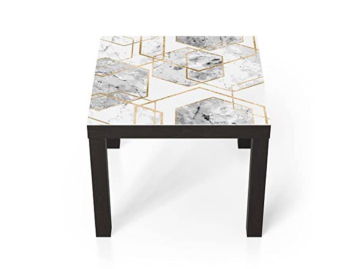 DEQORI Glastisch schwarz klein 55x55 cm Motiv Goldgerahmte Sechsecke ausgefallener Beistelltisch aus Glas Hochglanz Couchtisch fürs Wohnzimmer moderner Couch Tisch mit Design