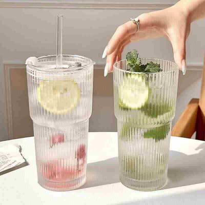 Uplifted Trends Large Capacity Transparent Glass Coffee Cup With Lid And Straw Reusable Juice & Iced Coffee Tumbler Large Capacity Transparent Glass Coffee Cup With Lid And Straw Reusable Juice & Iced Coffee Tumbler
