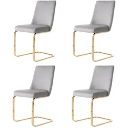 MODFU Standard-Esszimmerstühle 4er-Set Samt Grau mit Metallbeinen, Rückenlehne in Rautenoptik