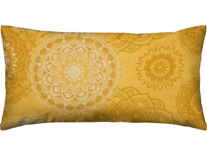 Erwin Müller Kissenbezug, Kissenhülle Flanell - Mandala - mollig warm, temperaturregulierend, mit praktischem Reißverschluss - Curry Größe 40x80 cm