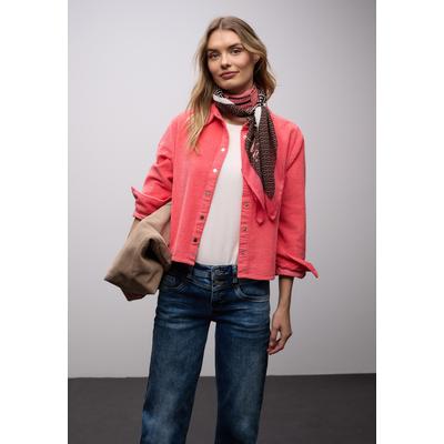 Langarmbluse STREET ONE, Damen, Gr. 42, pink (striking coral), Web, Obermaterial: 100% Baumwolle, unifarben, lässig geschnitten hüftlang, Rundhals, 1-Knopf-Manschette, Blusen, in Cord-Qualität