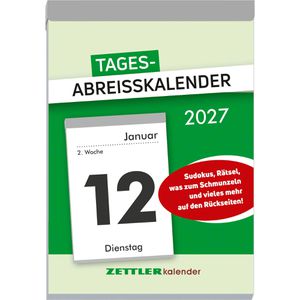 Zettler Abreißkalender 313-0000 XXL, Jahr 2027, 1 Tag auf 1 Seite, Rückseiten bedruckt, 10 x 14,5cm